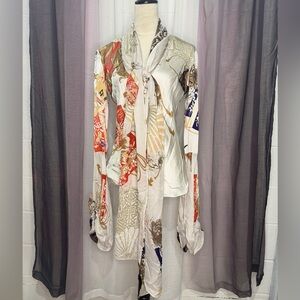 Roberto Cavali Colorful Patterned Silk Blouse with Scarf